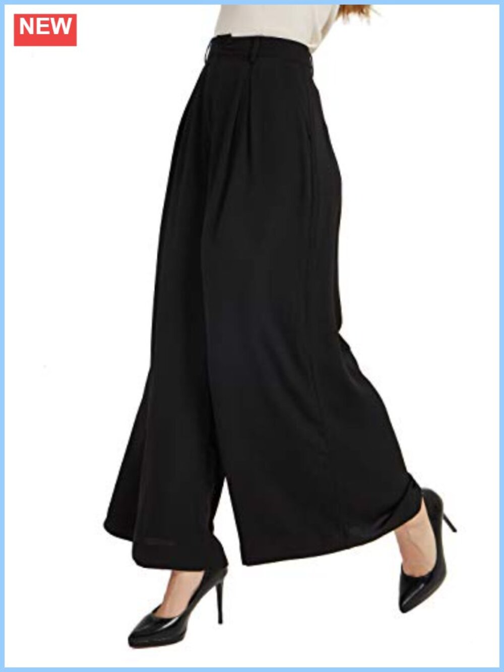 Women High Waist Wide Leg Palazzo Pants Pleated Trousers Office Casual 100%